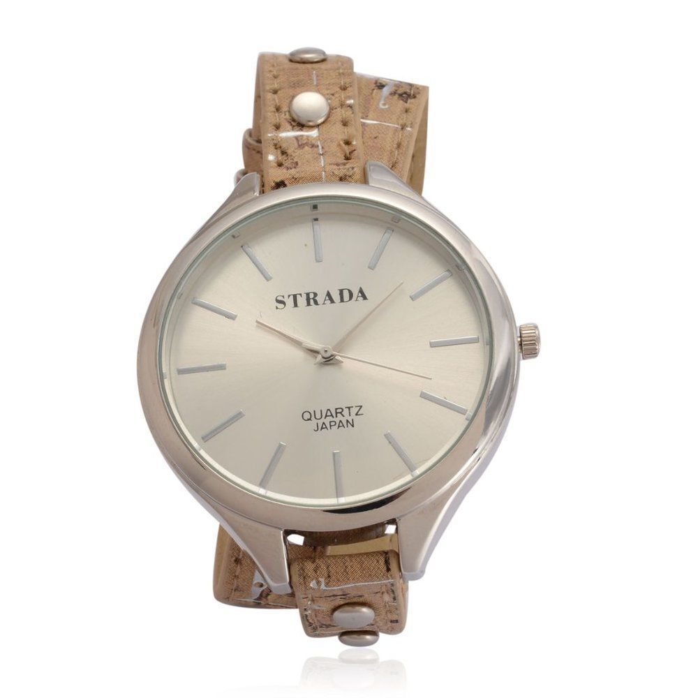 STRADA Beige Band Wrap Watch with Stainless Steel Back